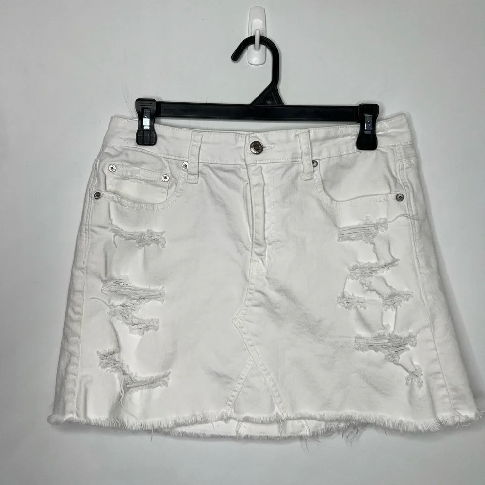 American Eagle White Denim Mini Skirt Size 8